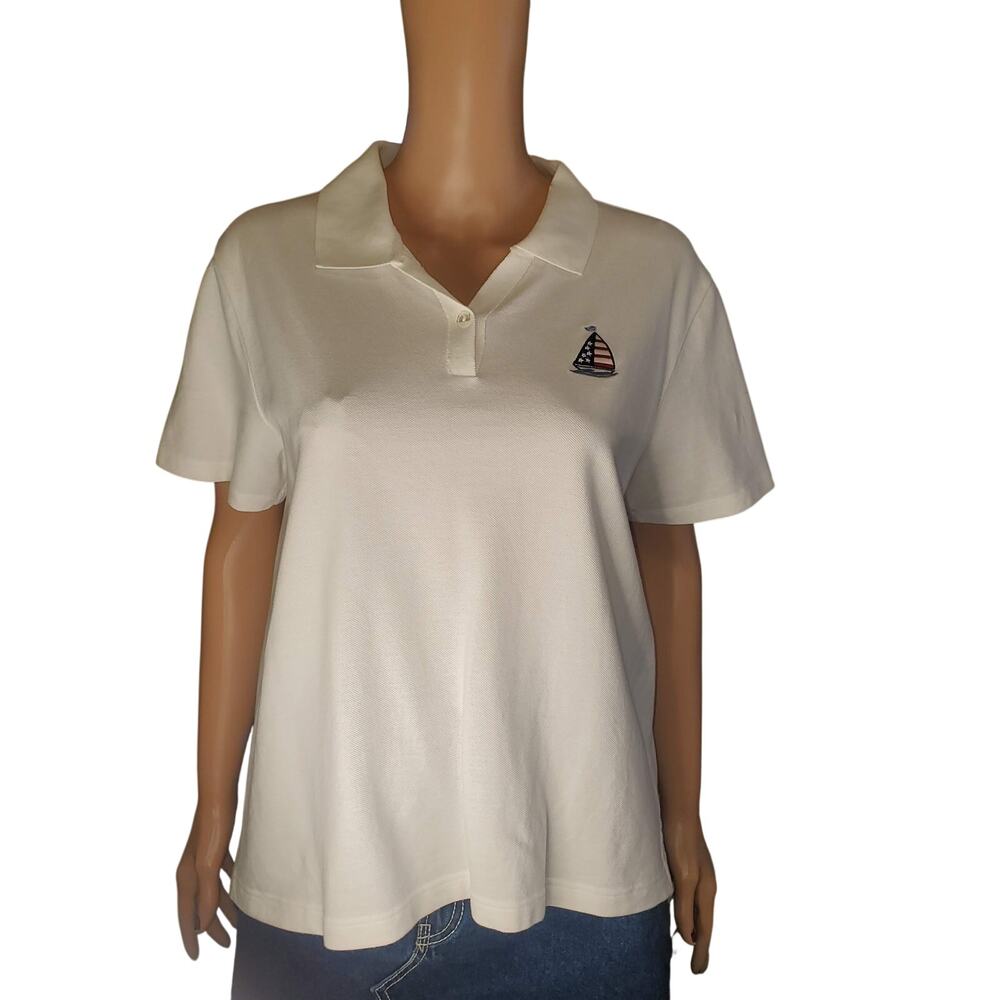 Vintage Croft & Barrow Sport USA Sailboat Polo Shirt White XL (fits L) Cotton